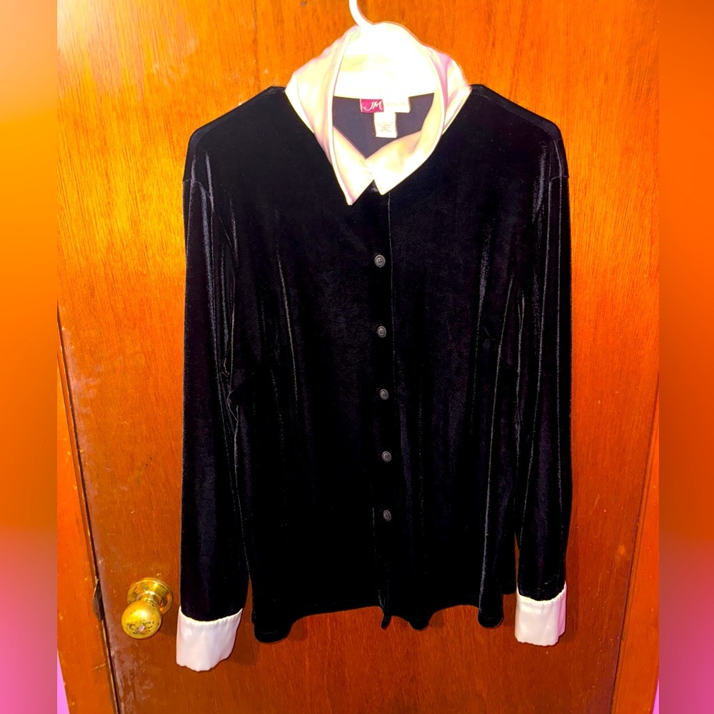 VTG JM Collection Womens Black Velour Velvet Cardigan Size Large